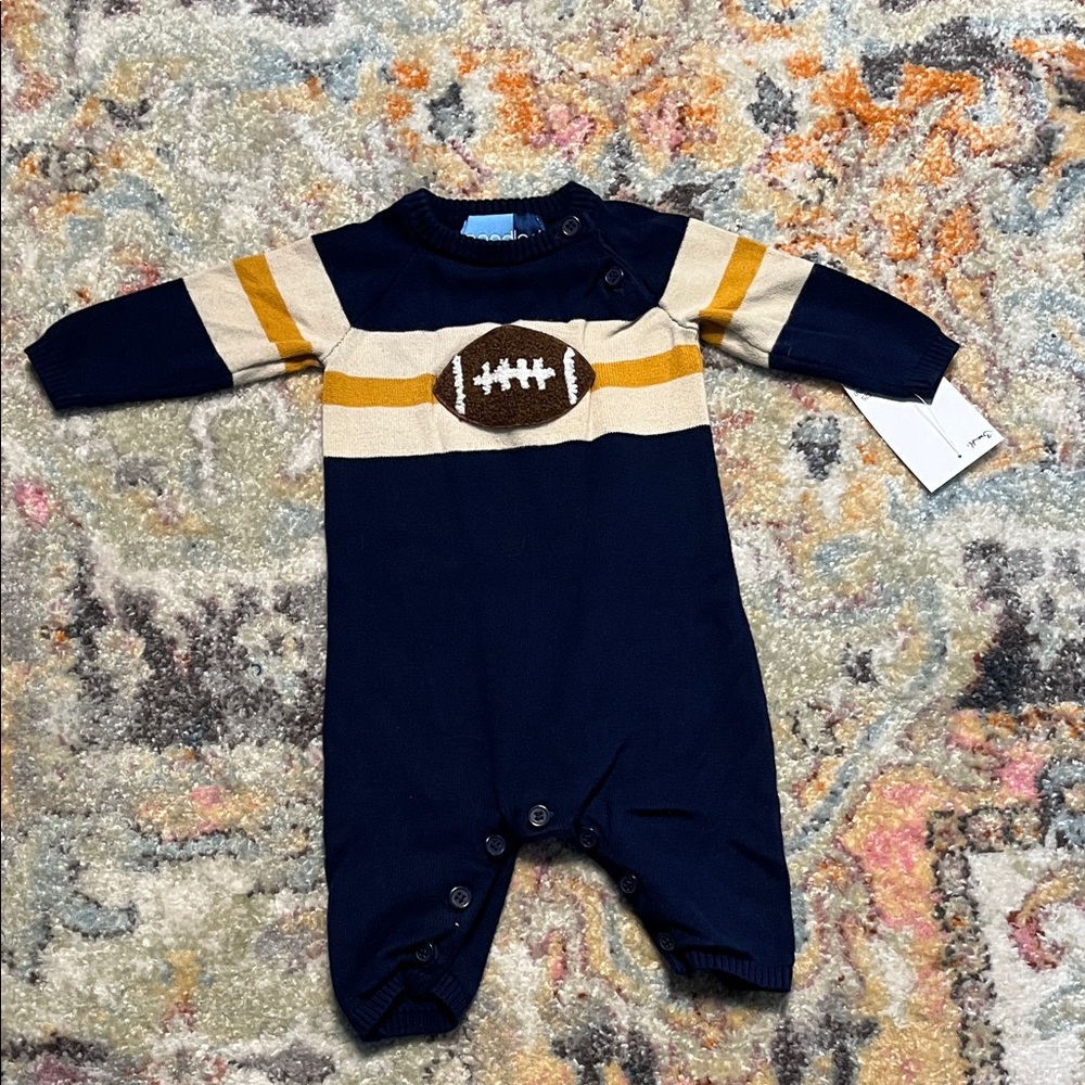 Good Lad Navy and Gold Football Knit Baby One Piece